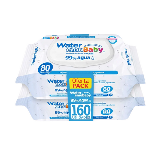Emubaby Water Pack toalla humeda con tapa 2 x 80 unidades