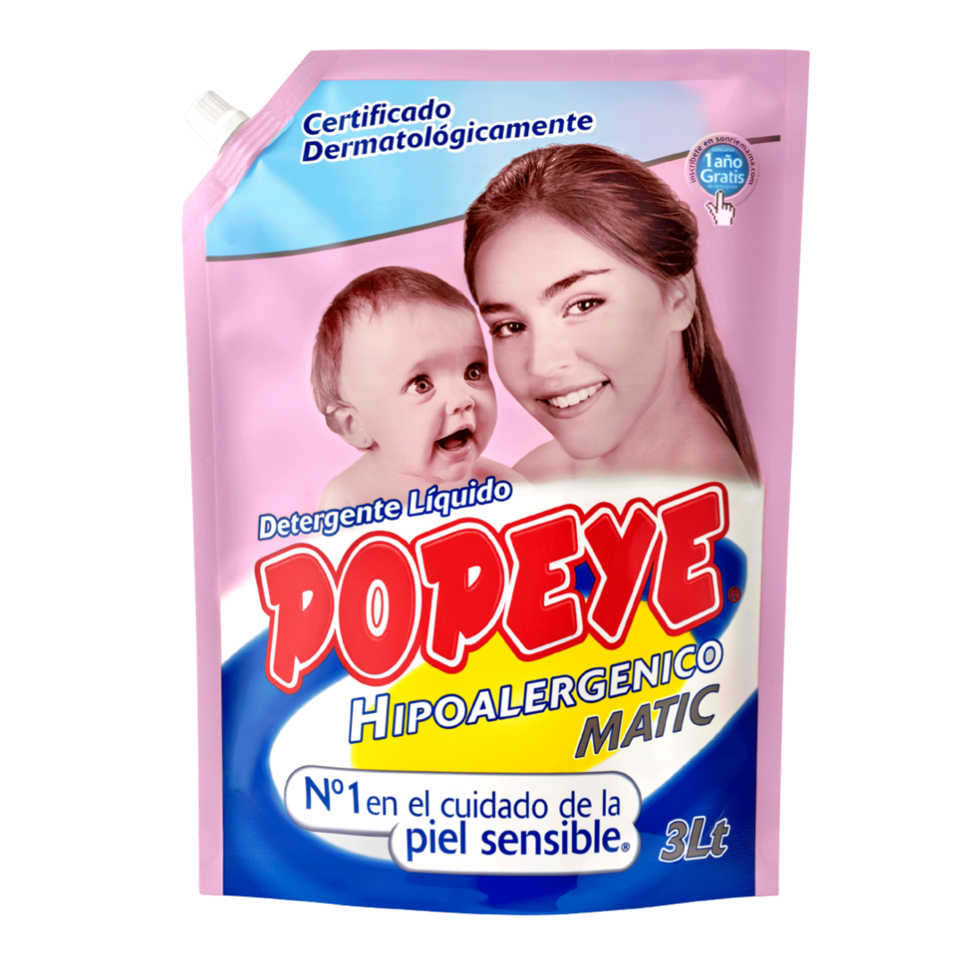 Popeye Detergente Líquido Hipoalergénico Doypack 3 Litros