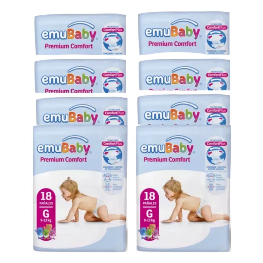 Emubaby Comfort Pañal Talla G / Manga 8 paquetes x 18 unidades.