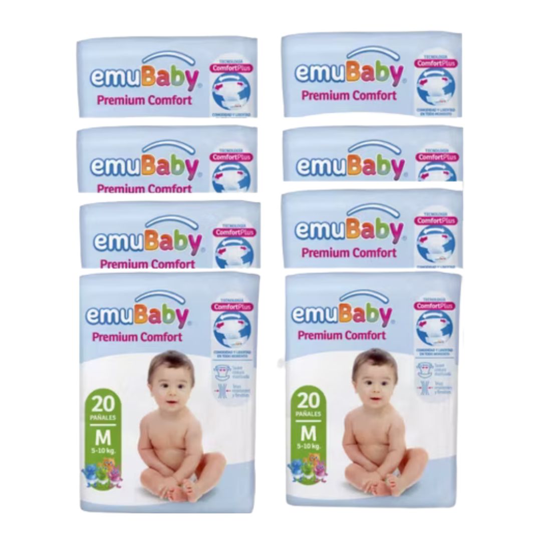 Emubaby Comfort Pañal Talla M / Manga 8 paquetes x 20 unidades.