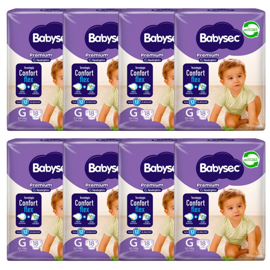 Babysec Premium Pañal Talla G / Manga 8 paquetes x 18 unidades