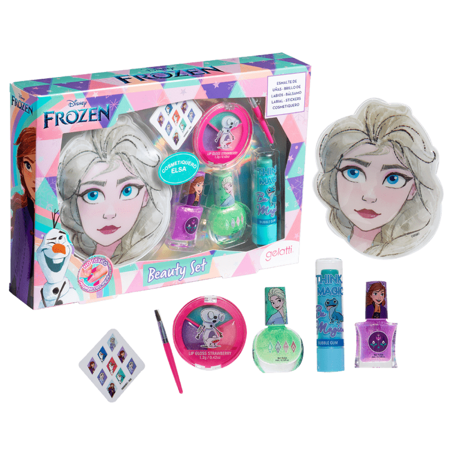Set de Maquillaje Frozen Esmalte +1 Balsamo Labial + Paleta Brillos Labiales + Cosmetiquero