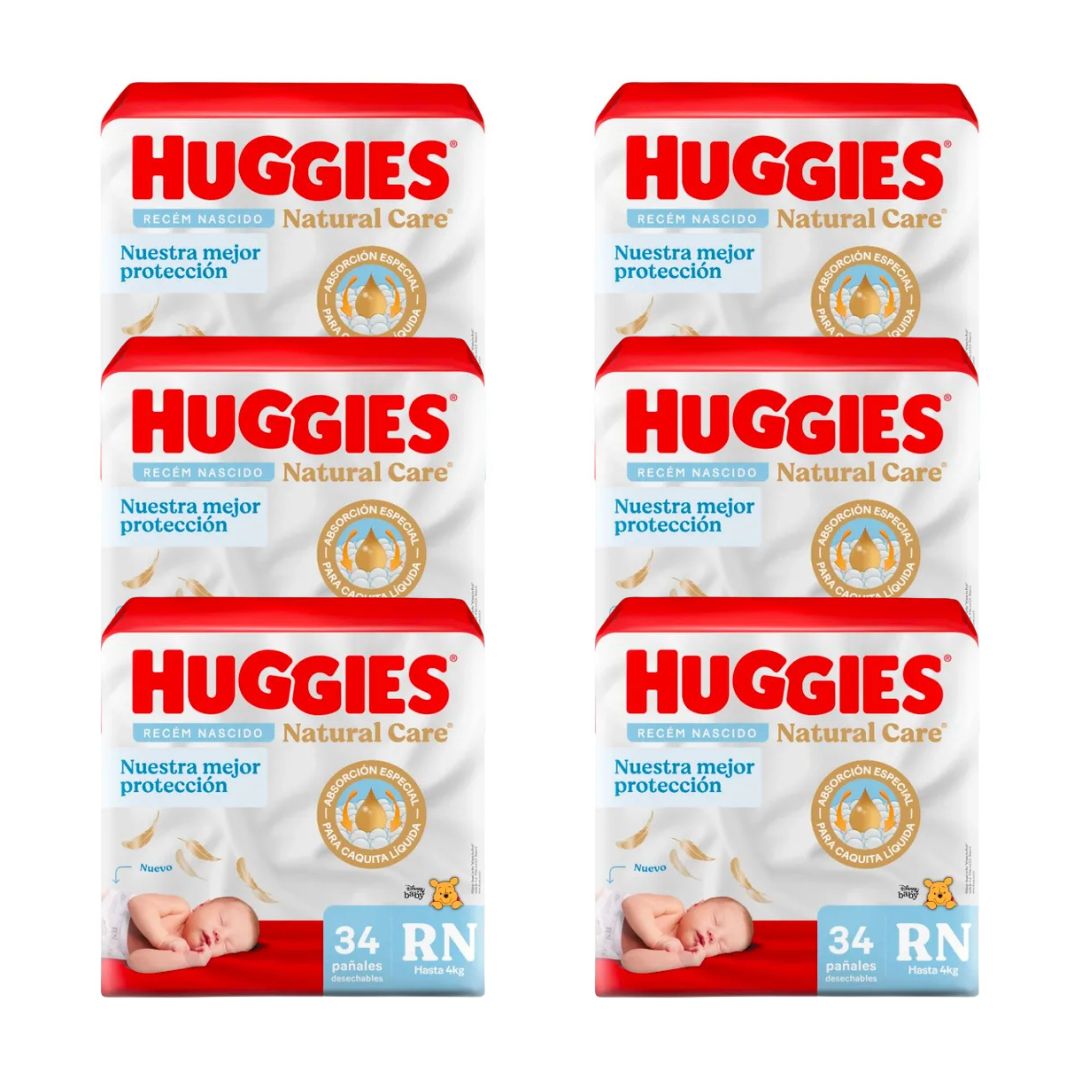 Huggies Natural Care Pañal Recién Nacido / Manga 6 paquetes x 34 unidades