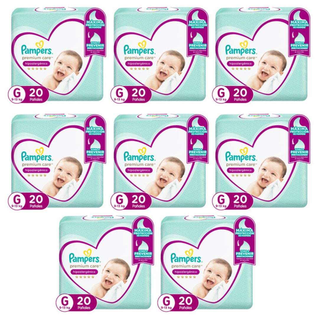 Pampers Premium Care Pañal Talla G / Manga 8 paquetes x 20 unidades