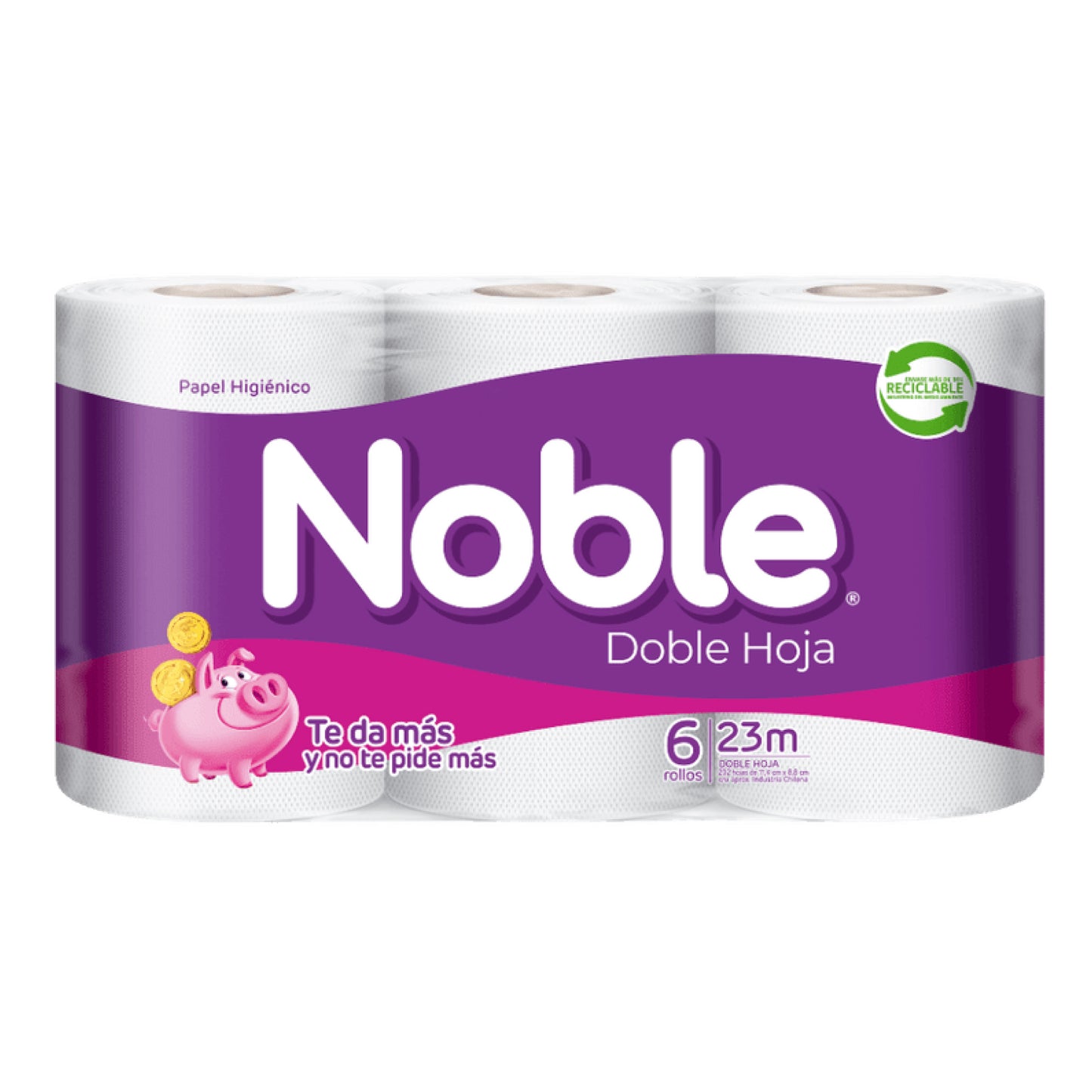 Noble Papel Higiénico 23 Metros x 6 Rollos por paquete x8 paquetes = 48 rollos