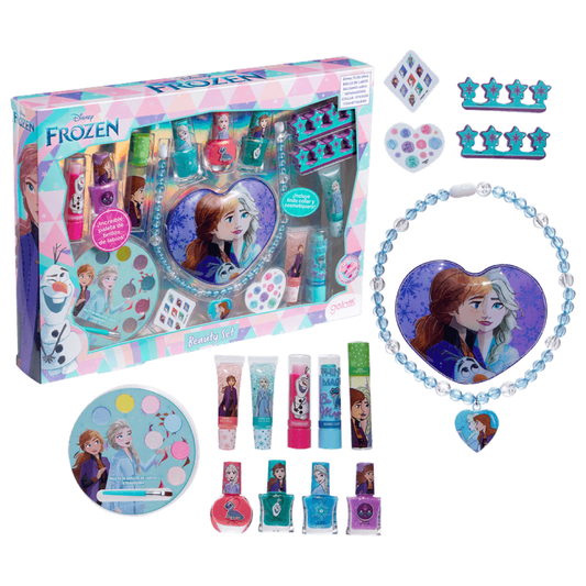 Set de maquillaje Frozen- 4 esmaltes +3 Brillos de Labios + Collar+ Cosmetiquero