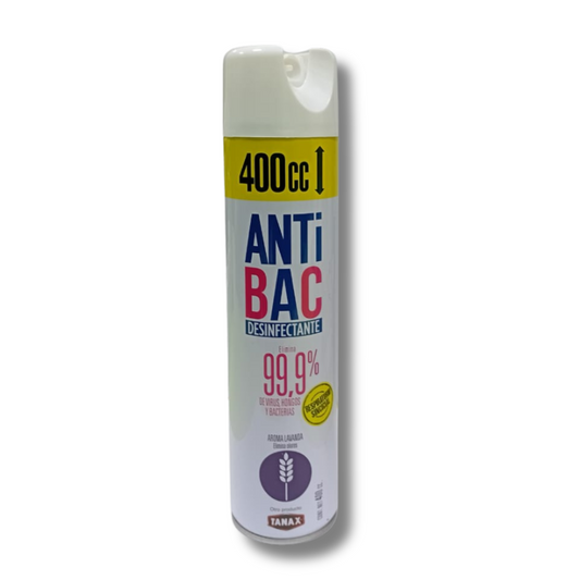 Antibac Desinfectante de Ambientes y Superficies Aerosol / Aroma Lavanda 400 cc
