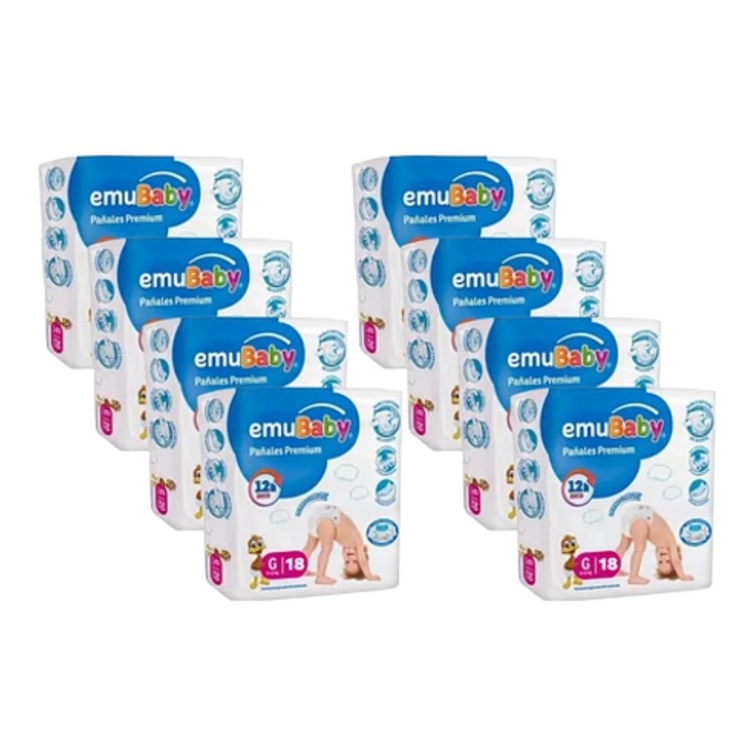 Emubaby Premium Pañal Talla G / Manga 8 paquetes x 18 unidades