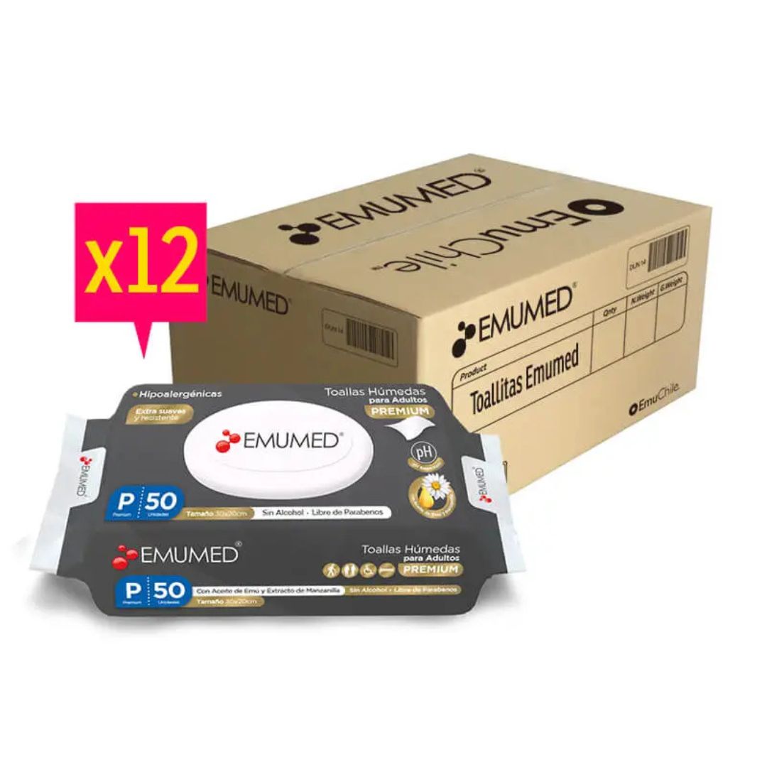 Emumed Toallas Húmedas Adulto / Caja 12 paquetes x 50 unidades