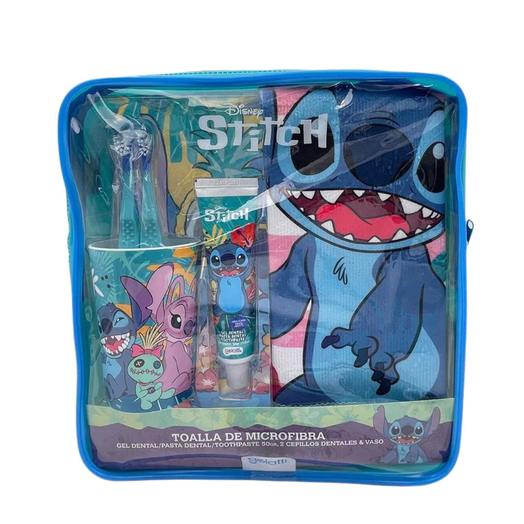 Gelatti Estuche Stitch Pasta de dientes + 2 cepillos + vaso + toalla de microfibra