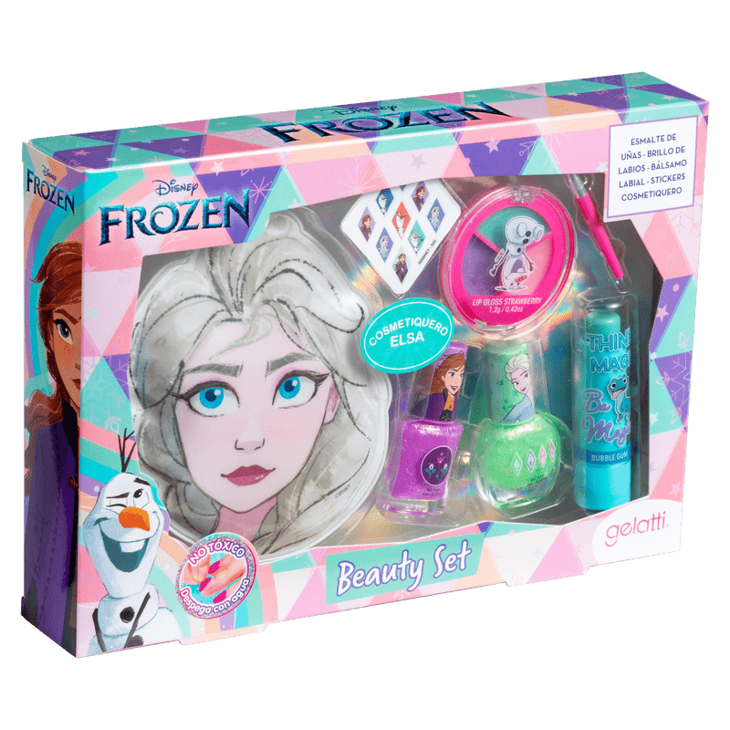 Gelatti Estuche Esmalte de Uñas + brillo de Labios + Bálsamo Labial + Cosmetiquero Frozen