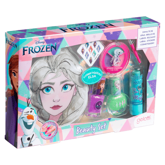 Gelatti Estuche Esmalte de Uñas + brillo de Labios + Bálsamo Labial + Cosmetiquero Frozen