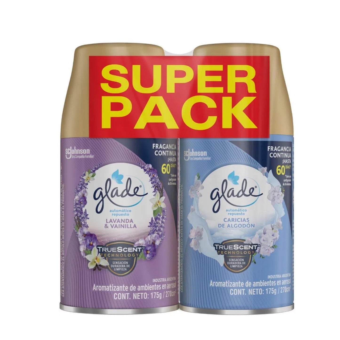 Glade Repuesto de Máquina Pack Lavanda y Vainilla 270 ml + Caricias de Algodón 270 ml