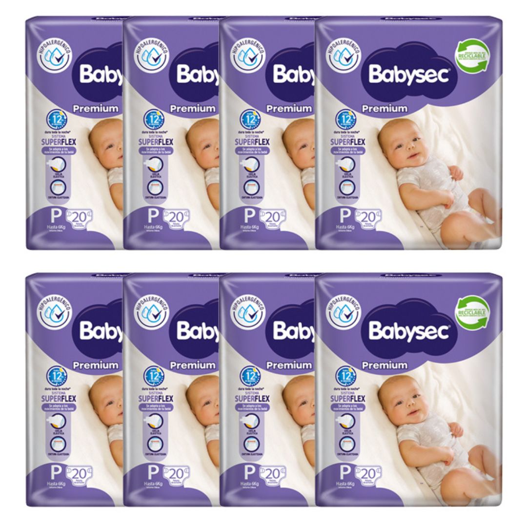 Babysec Premium Pañal Talla P / Manga 8 paquetes x 20 unidades