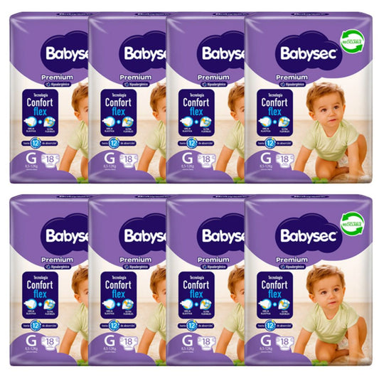 Babysec Premium Pañal Talla G / Manga 8 paquetes x 18 unidades