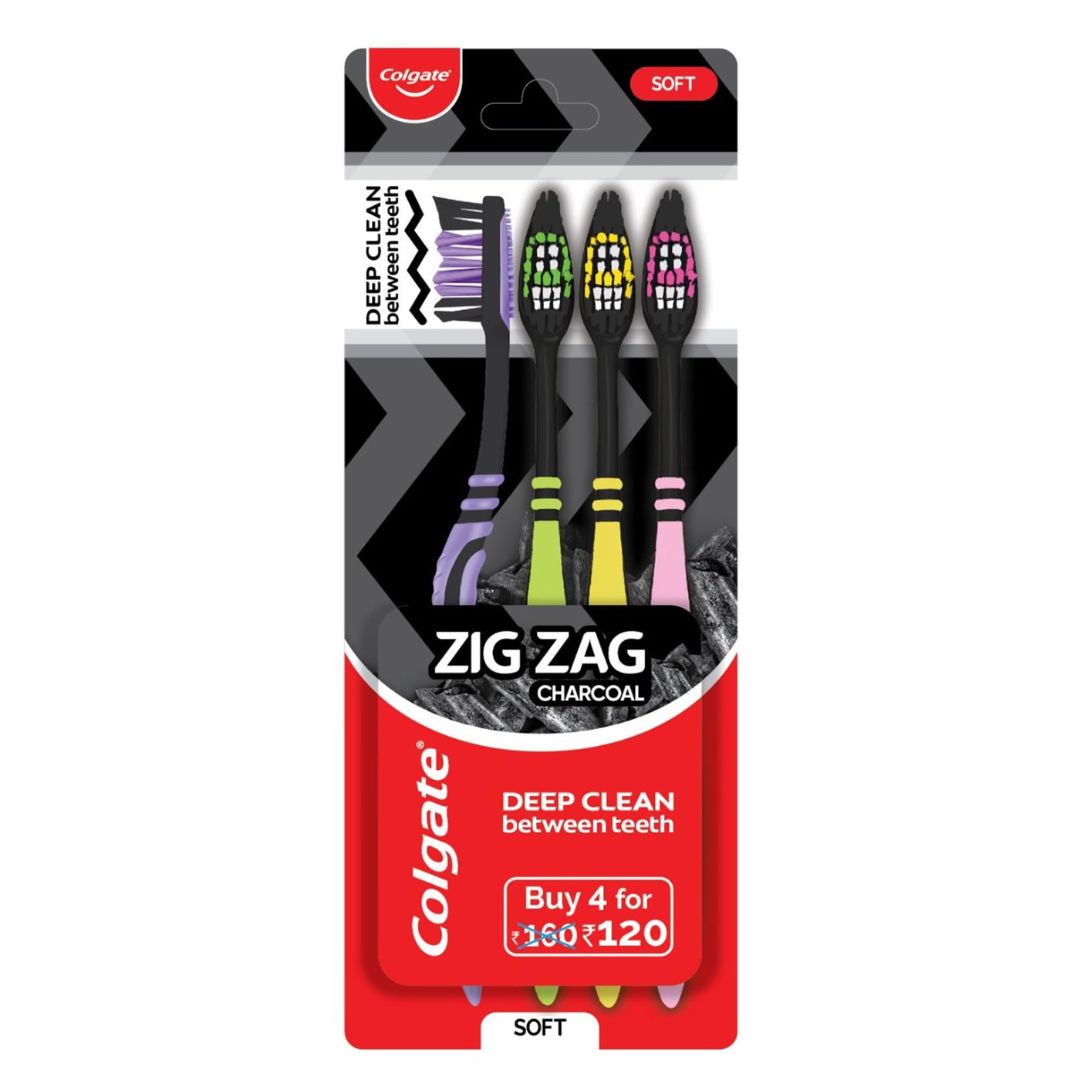 Colgate Cepillo Dental Zig Zag Carbón / 4 Unidades