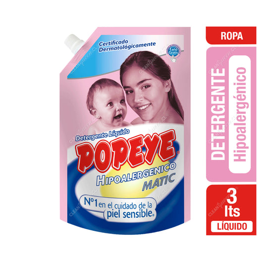 Popeye Detergente Líquido Hipoalergénico Doypack 3 Litros