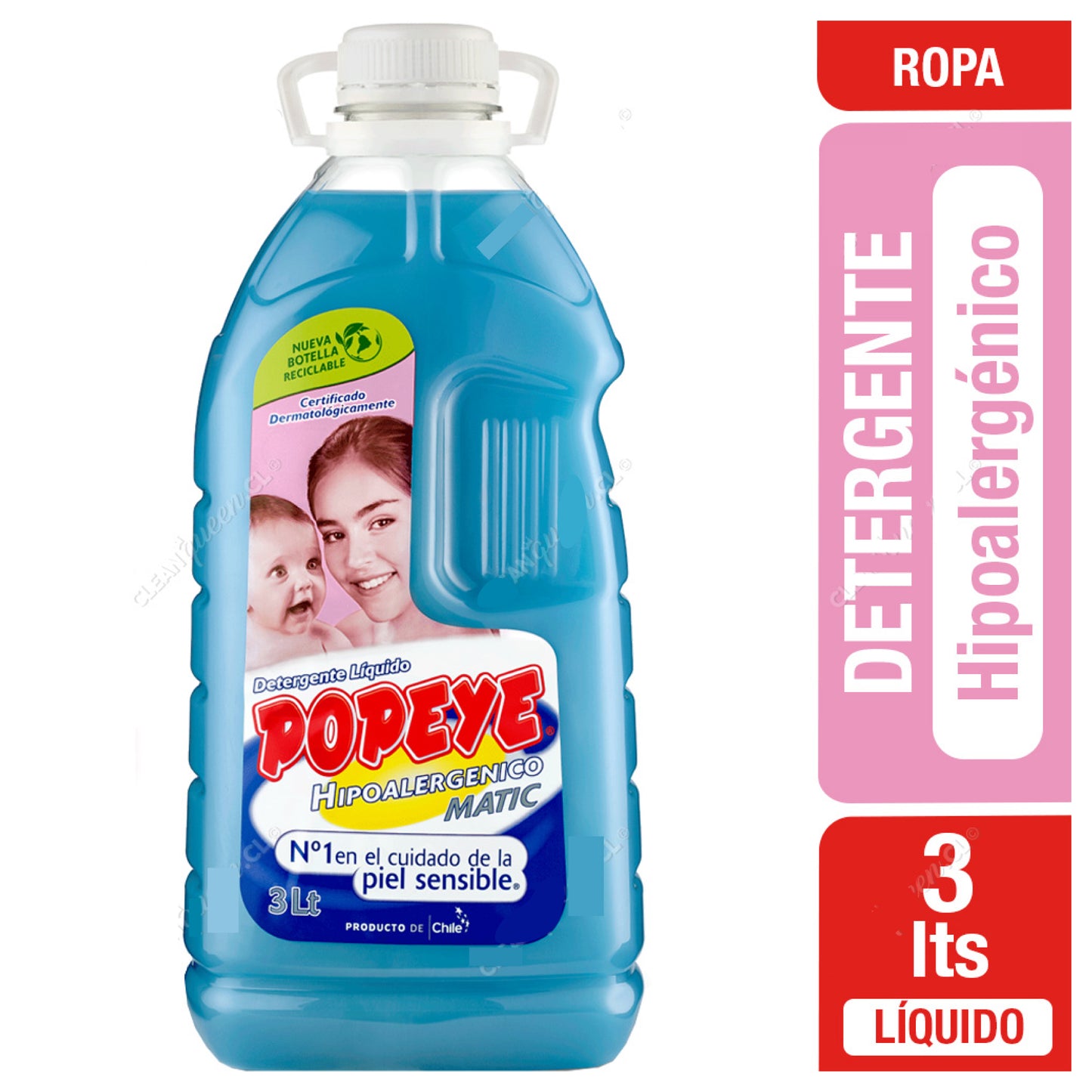 Popeye Detergente Líquido Hipoalergénico Frasco 3 Litros