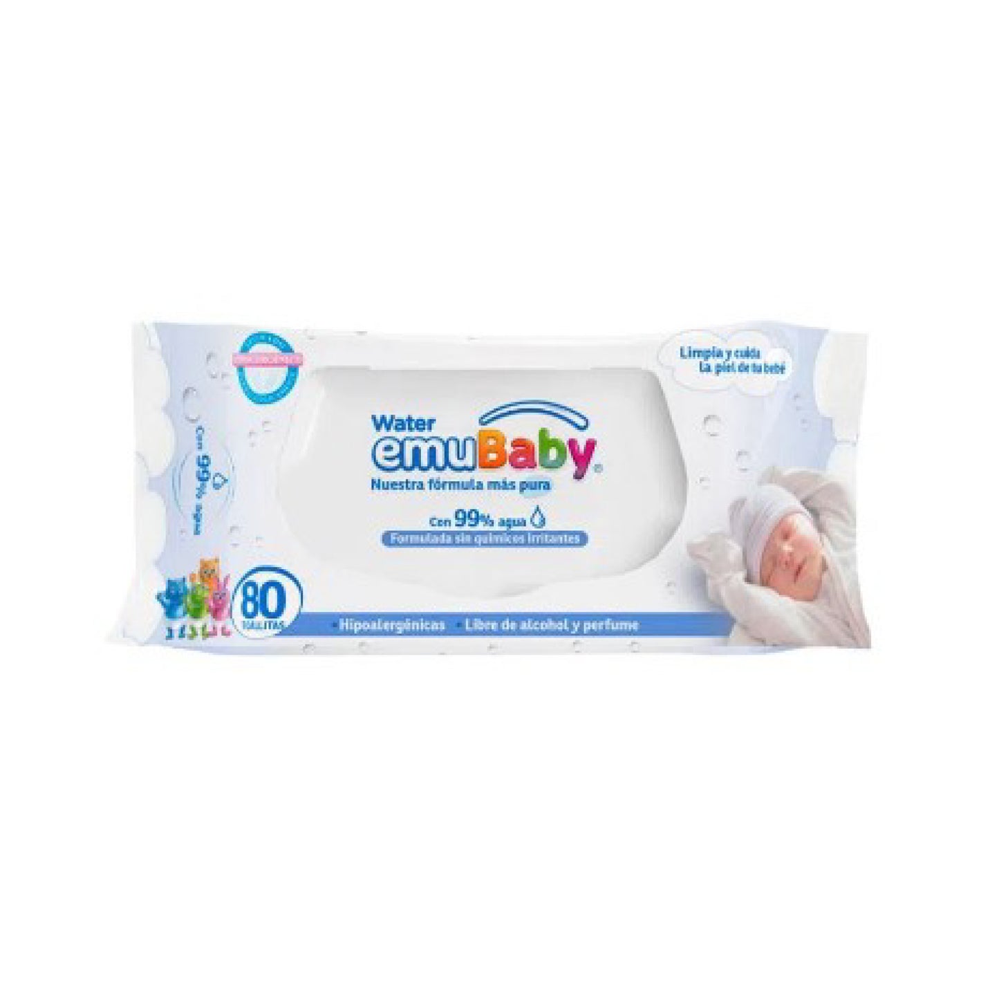 Emubaby Water Premium Toallas Húmedas con tapa / 80 Unidades.