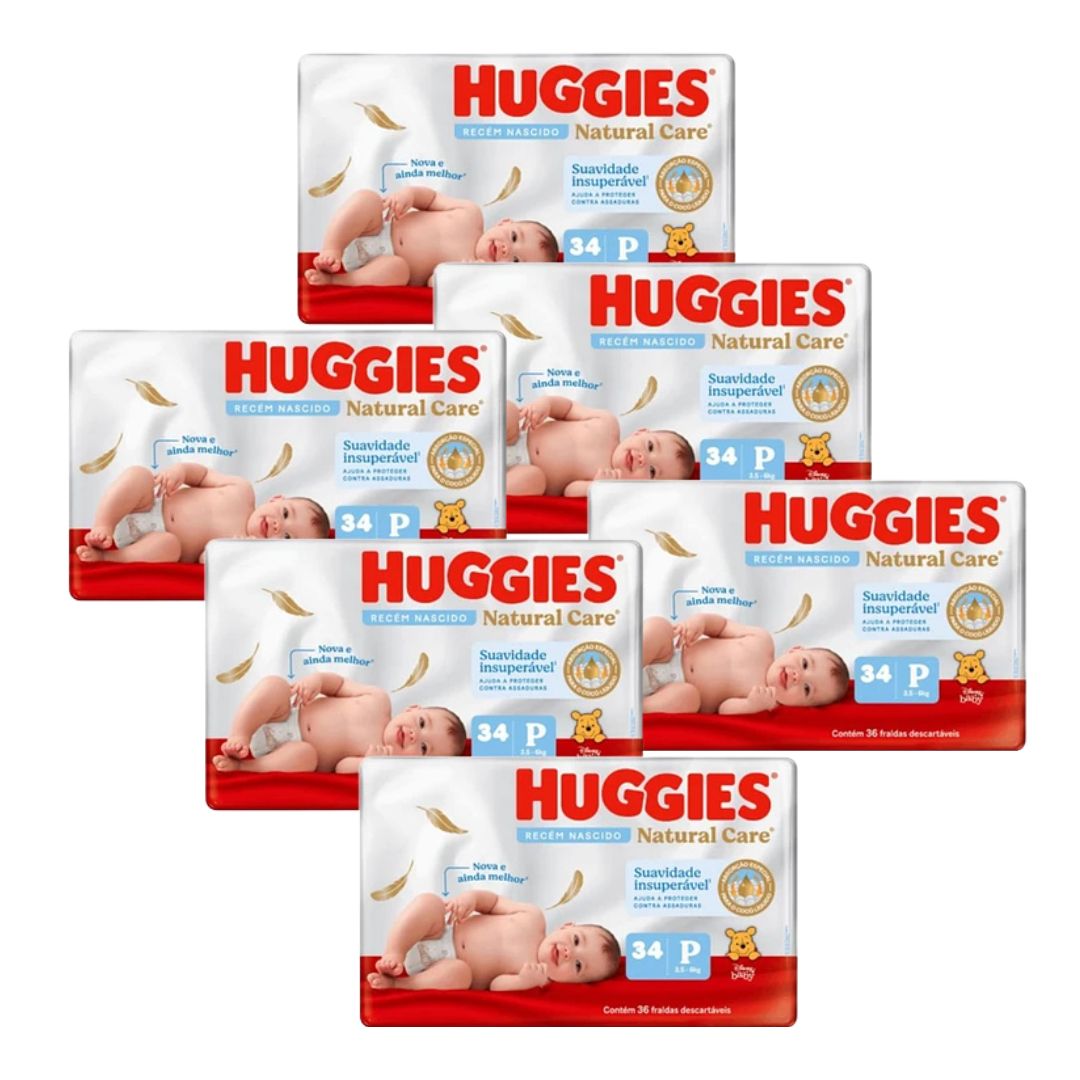 Huggies Natural Care Pañal Talla P / Manga 6 paquetes x 34 unidades