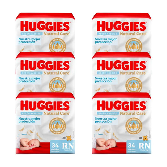 Huggies Natural Care Pañal Recién Nacido / Manga 6 paquetes x 34 unidades