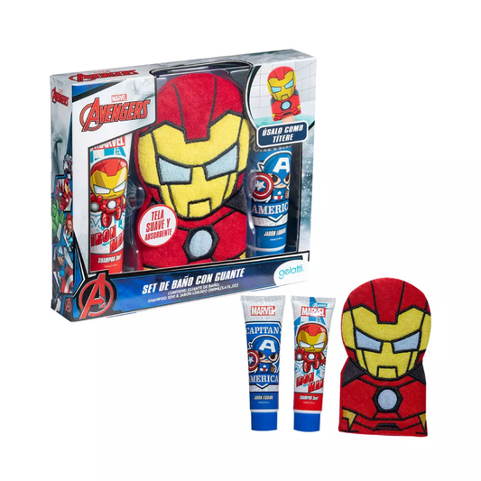 Set Guante De Baño Iron Man Shampoo+acond 100 Ml