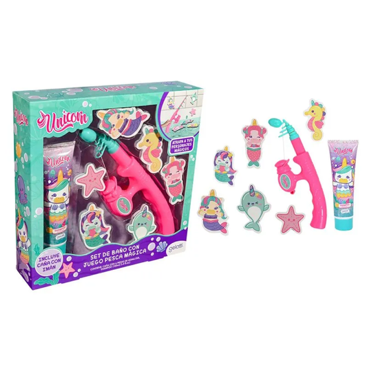 Set de Baño Unicornio Shampoo + juego de pesca entretenida