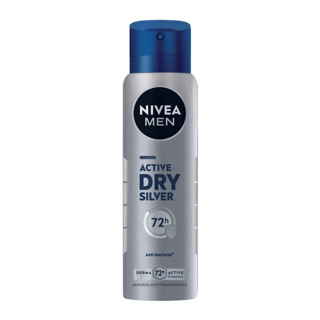 Nivea Spray Varón Active Dry Silver 150 ml