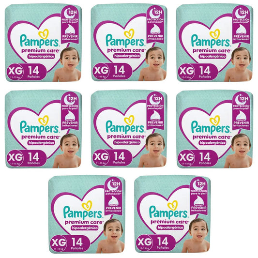Pampers Premium Care Pañal Talla XG / Manga 8 paquetes x 14 unidades