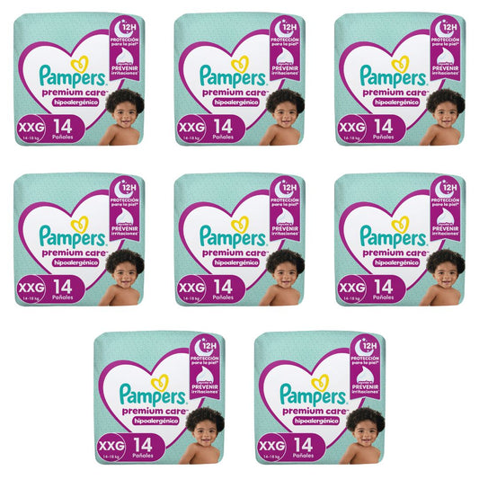 Pampers Premium Care Pañal Talla XXG / Manga 8 paquetes x 14 unidades