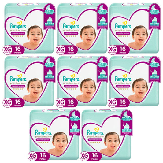 Pampers Premium Care Pañal Talla XG / Manga 8 paquetes x 16 unidades