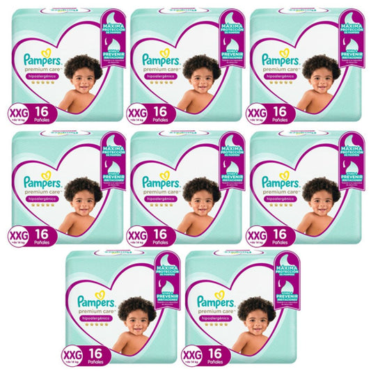 Pampers Premium Care Pañal Talla XXG / Manga 8 paquetes x 16 unidades