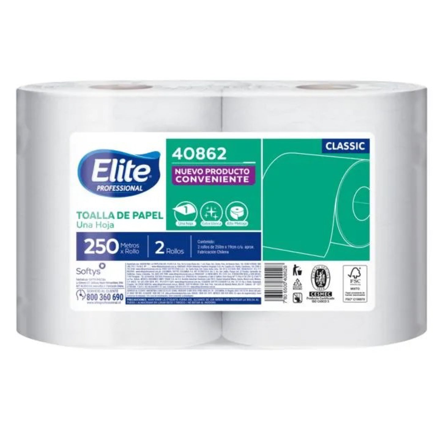 Elite Toalla Industrial 250 Metros x 2 Rollos