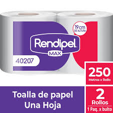 Rendipel toalla papel 250 metros x 2 unid