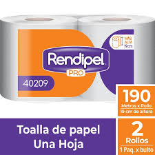 Rendipel toalla papel 190 mts x 2 unid