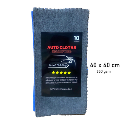 Pack Paño Microfibra para autos World Detailing 40x40cm 350gsm 10 unidades