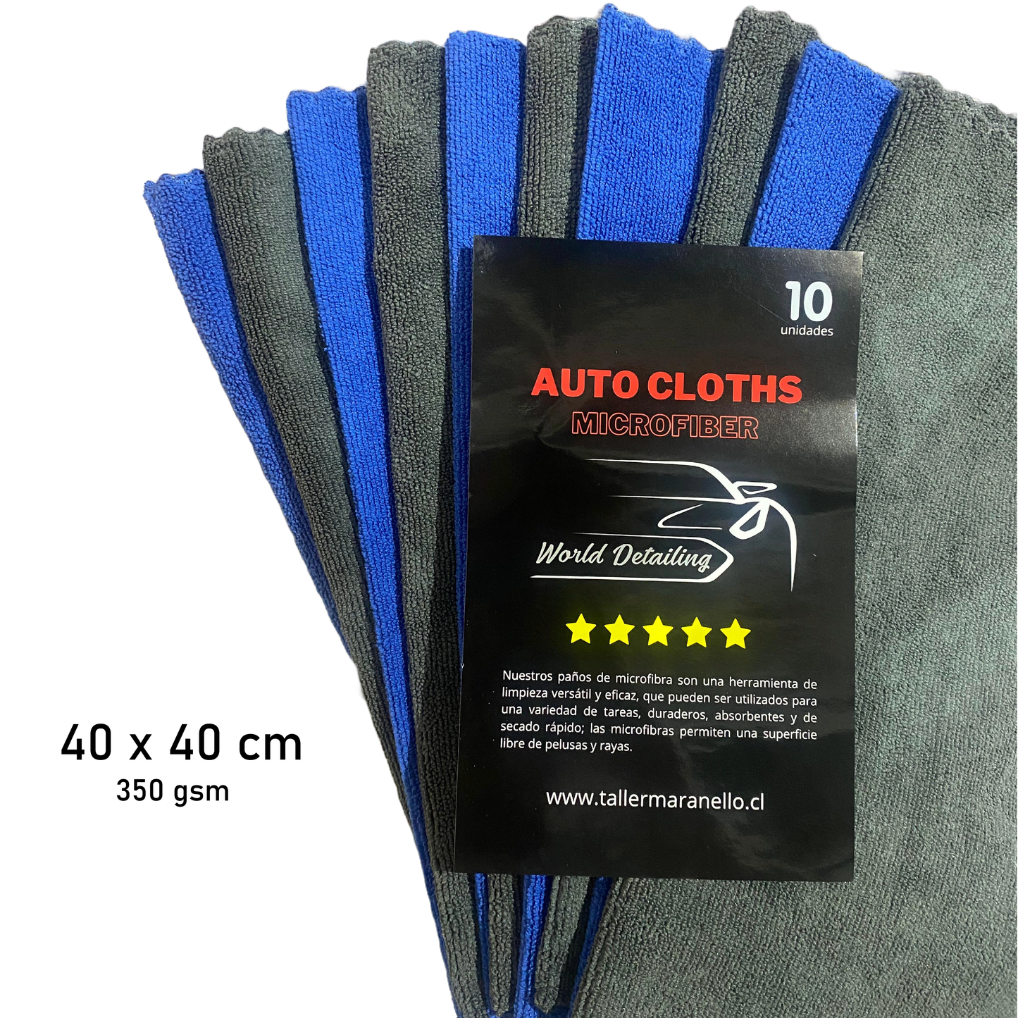 Pack Paño Microfibra para autos World Detailing 40x40cm 350gsm 10 unidades